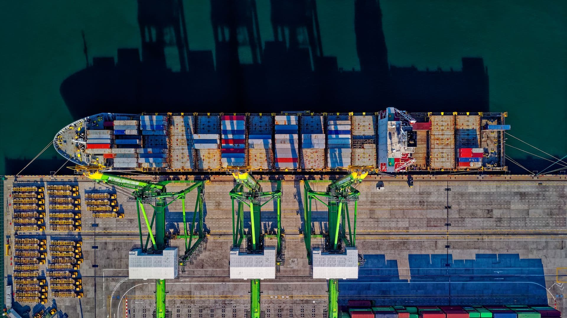Aerial view of cargo ship at port